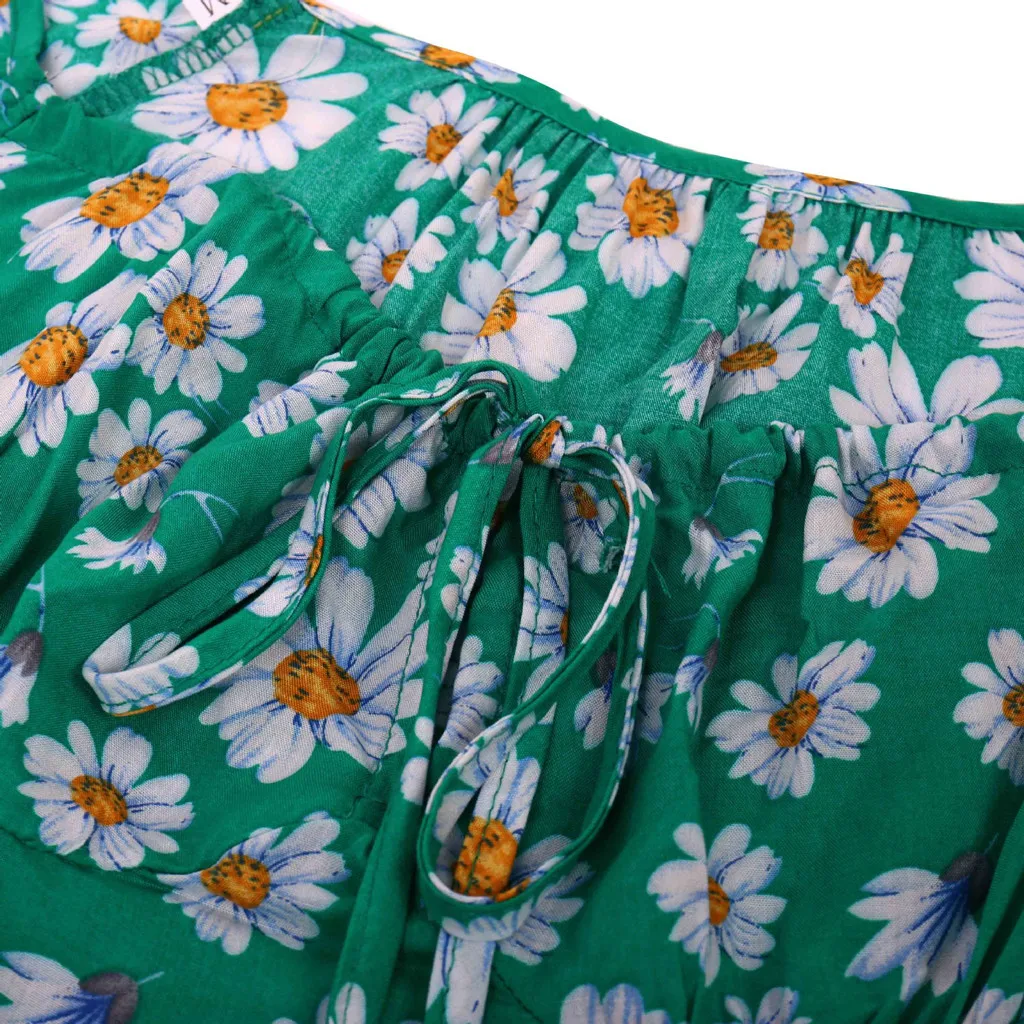 Feitong, модное женское платье, Vestidos, маленькая Маргаритка, цветочный принт, богемный стиль, короткий рукав, квадратный воротник, раздельное платье, платье женское