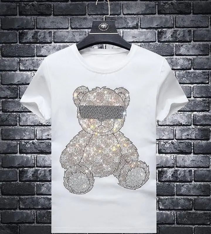 Streetwear hommes diamants graphique été hommes strass t-shirt mâle mode t-shirts décontracté dessus d'anime_voghion.com