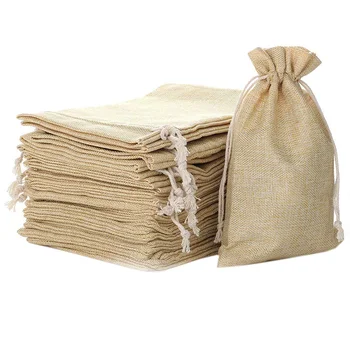 

50 Pcs 5.9 inch X 8 inch Natural Linen Burlap Bags with Jute Drawstring for Gift Bags Wedding Party Favors Jewelry Pouch, Snack