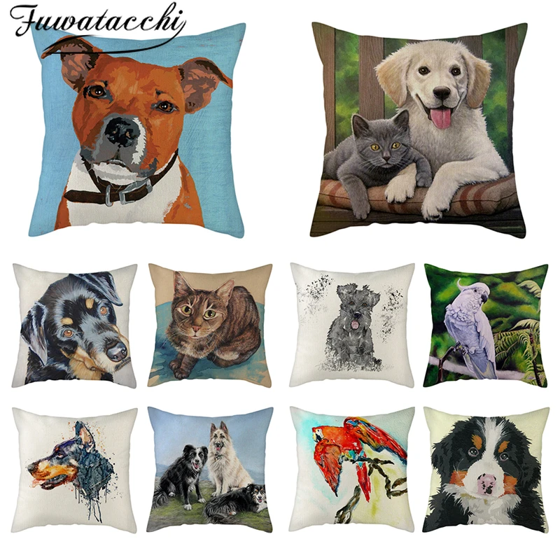 Fuwatacchi чистый льняной чехол для подушки с изображением животных свирепый