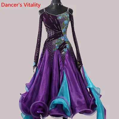 Only Dress as Photo Национальный стандарт танцевальный гоночный костюм вышитый бриллиантом Fishbone большой подол платье для бальных танцев современный вальс Джаз танцы сценический костюм - Цвет: Only Dress as Photo