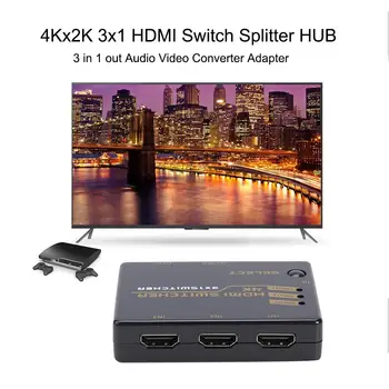 

3 Port HDMI Switch Switcher Box 4Kx2K 3 Input 1 Output Adapter Selector Extender Compact and Portable Carry Convenient