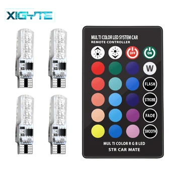 

2Pcs/1set 12V LED T10 W5W 5050 SMD 1.2W Auto Car RGB LED Interior Dome Wedge Reading Light Strobe Lamp Bulb With Remote Control