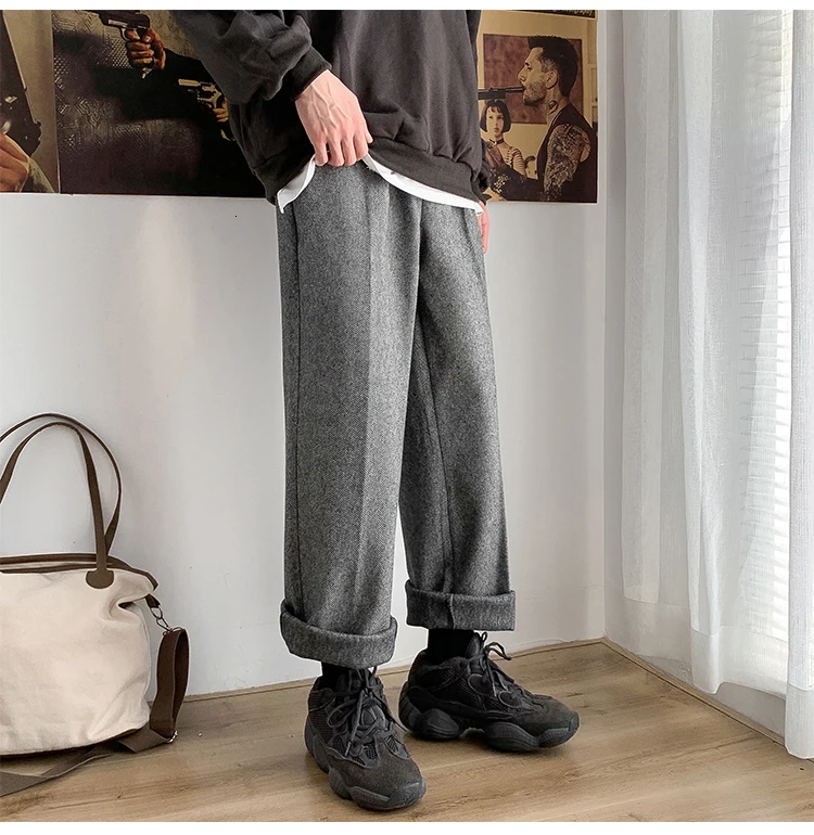 Зимние мужские шерстяные штаны для отдыха, мужские хлопковые повседневные штаны, свободные брюки в стиле хип-хоп, серые/верблюжьи цвета, спортивные штаны, M-2XL