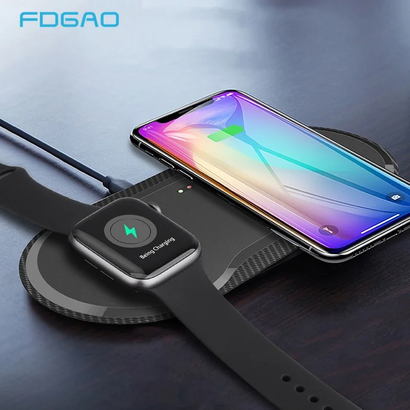 

FDGAO 10W Qi Wireless Charger for iPhone 11 Pro X XR XS MAX Fast Charging Pad 2 in 1 Desktop Charger For apple watch 5 4 3 2 1