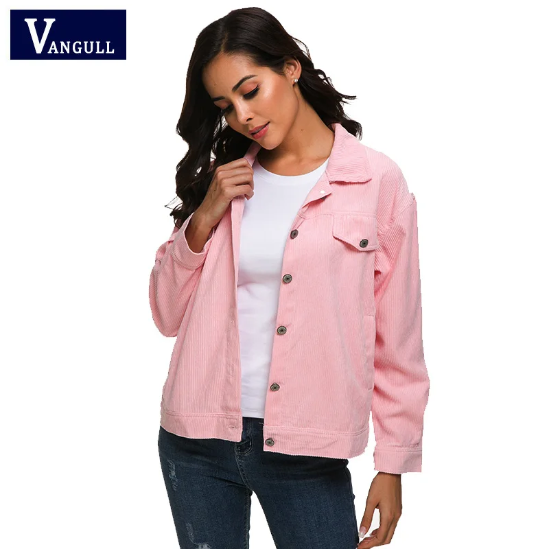 Vangull Весенняя однотонная Вельветовая короткая куртка для женщин однобортный