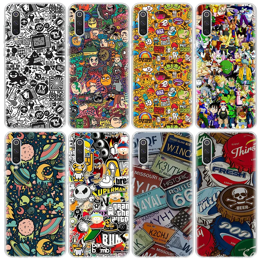 

Anime Graffiti Sticker Phone Case For Xiaomi Redmi Mi Note 10 9 CC9 9T 8 A3 A2 A1 Lite Pro F1 CC9E 8C 6X 5X Coque Cover