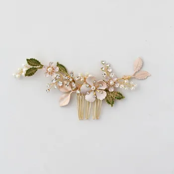 

Hand Painted Flower Bridal Hair Comb Piece Leaf Wedding Accessories Vintage Women Hair Jewelry Ornament