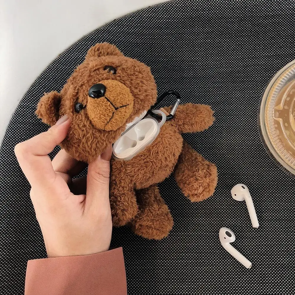 Чехол противоударный чехол для Airpods милый медведь вязаный плюшевый анти-потеря защитный чехол для Apple для AirPods 1 2