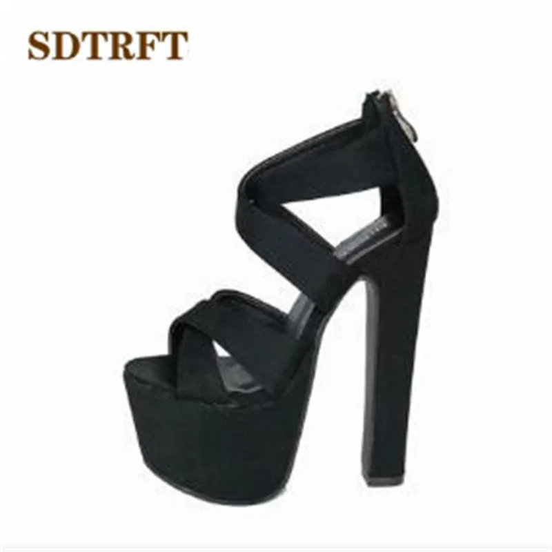 SDTRFT sapato feminino/брендовые летние пикантные босоножки Обувь на очень высоком толстом каблуке 14 см с ремешком и пряжкой женские вечерние свадебные туфли-лодочки для костюмированной вечеринки