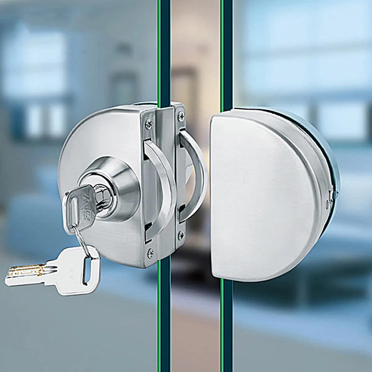 No Drill Convenient 10~12mm Stainless Steel Glass Door Lock with 3 Keys 