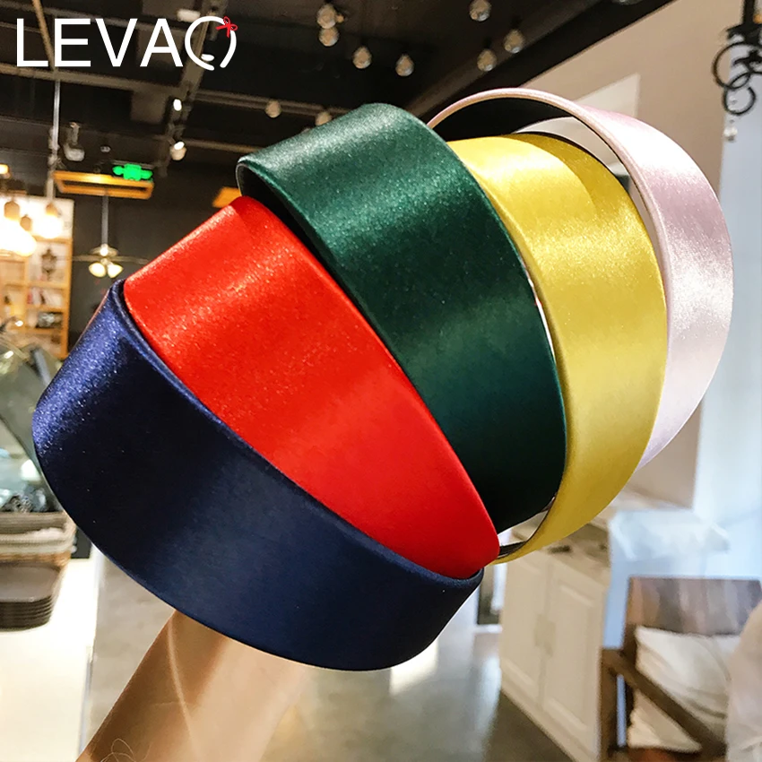 Levao, простая Глянцевая широкая повязка на голову, женский головной убор, карамельный цвет, атласная повязка на голову, ободок для волос для девочек, аксессуары для волос