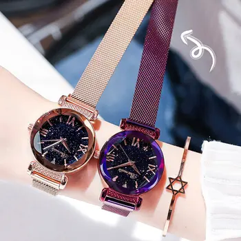 

Hot Sale Women Magnet Buckle Starry Sky Big Square Diamond Watch Luxury Ladies Quartz Watch Gift Clock Relogio Feminino