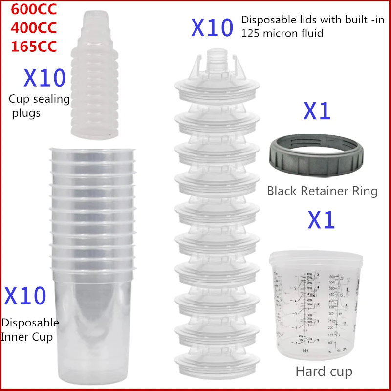 Pistola de pulverización de pintura, taza mezcladora desechable de 165/400/600ml, taza de medición rápida tipo H/O, 10 piezas, venta a granel
