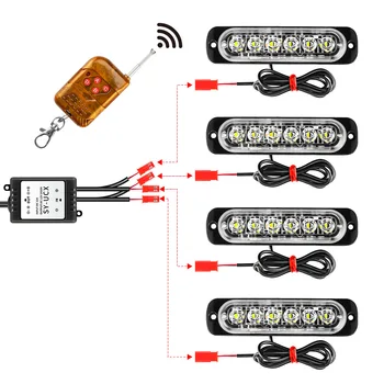 

Wireless Flash Light 6-LED Motorcycles Pickups Trucks Red Blue Strobe Dash