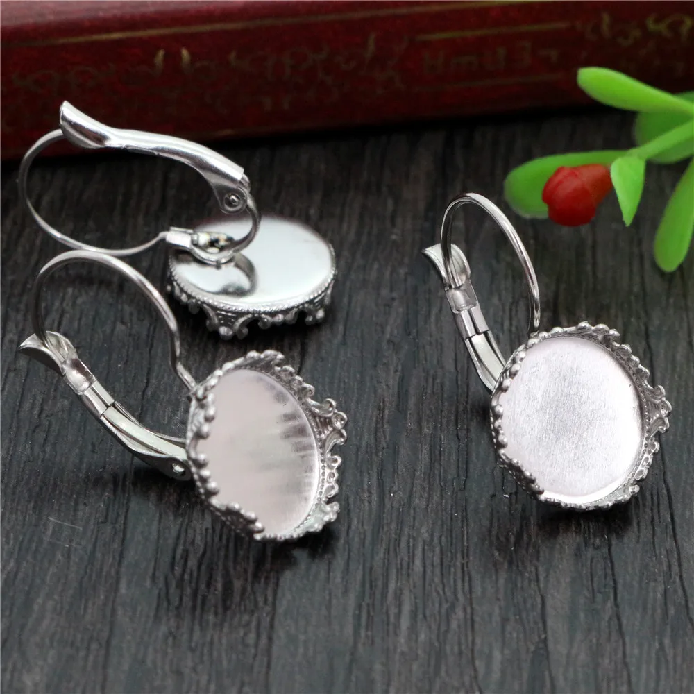 ( No Fade ) 12mm 10pcs Stainless Steel Crown French Lever Back Earrings Blank/Base Fit Glass Cabochons Buttons (L3-24) | Украшения и