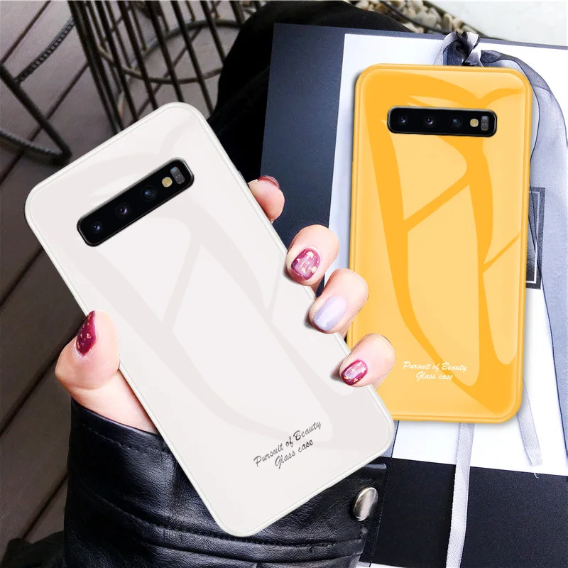 Macaron Glass Case For Samsung Galaxy S10 Plus Case Fashion Cute Shockproof Border Cover For Samsung S10e S10 5G Phone Cover