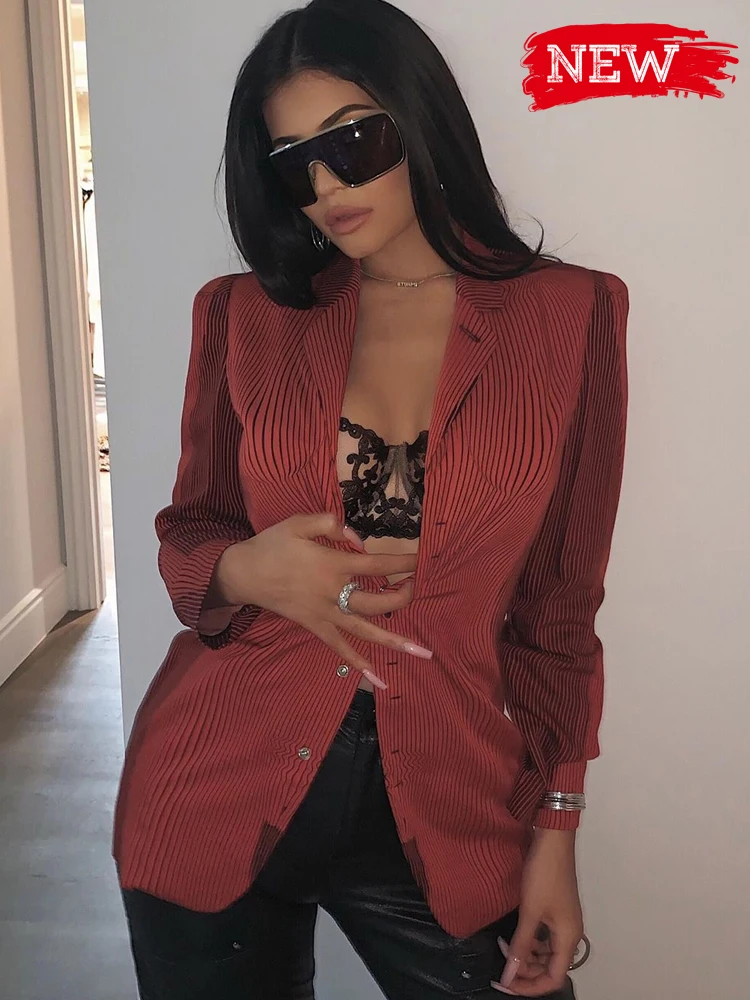 Винтажный зимний вельветовый Женский блейзер для Kyliejenner, пальто с длинным рукавом, Оптическая иллюзия, воротник с лацканами, Блейзер, Женская куртка