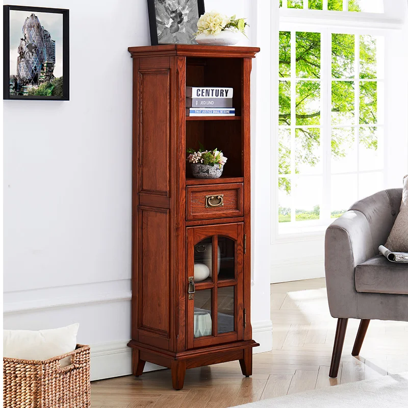 All Solid Wood Wine Cabinet Bathroom Cabinet Side Simple American Style Bathroom Floor Narrow Side Storage