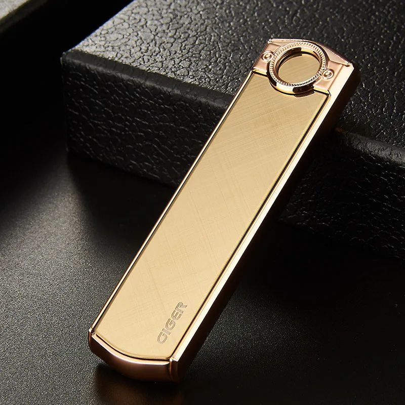 Ultra Thin USB Plasma Lighter Cycle Rechargeable Electronic Induction Heating Wire Tungsten Lighter Metal Cigarette Windproof - Цвет: Gold