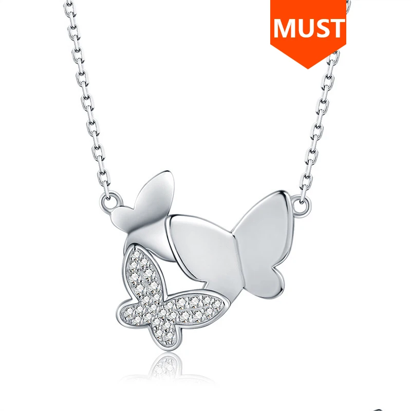 Женское Ожерелье-цепочка из серебра 925 пробы с 3 бабочками | Украшения и