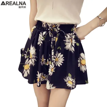 

2019 New Summer High Waist Floral Women's Skirt Shorts Fashion Bow Chiffon Female Wide Leg Short Hotpants Plus Size 4xl