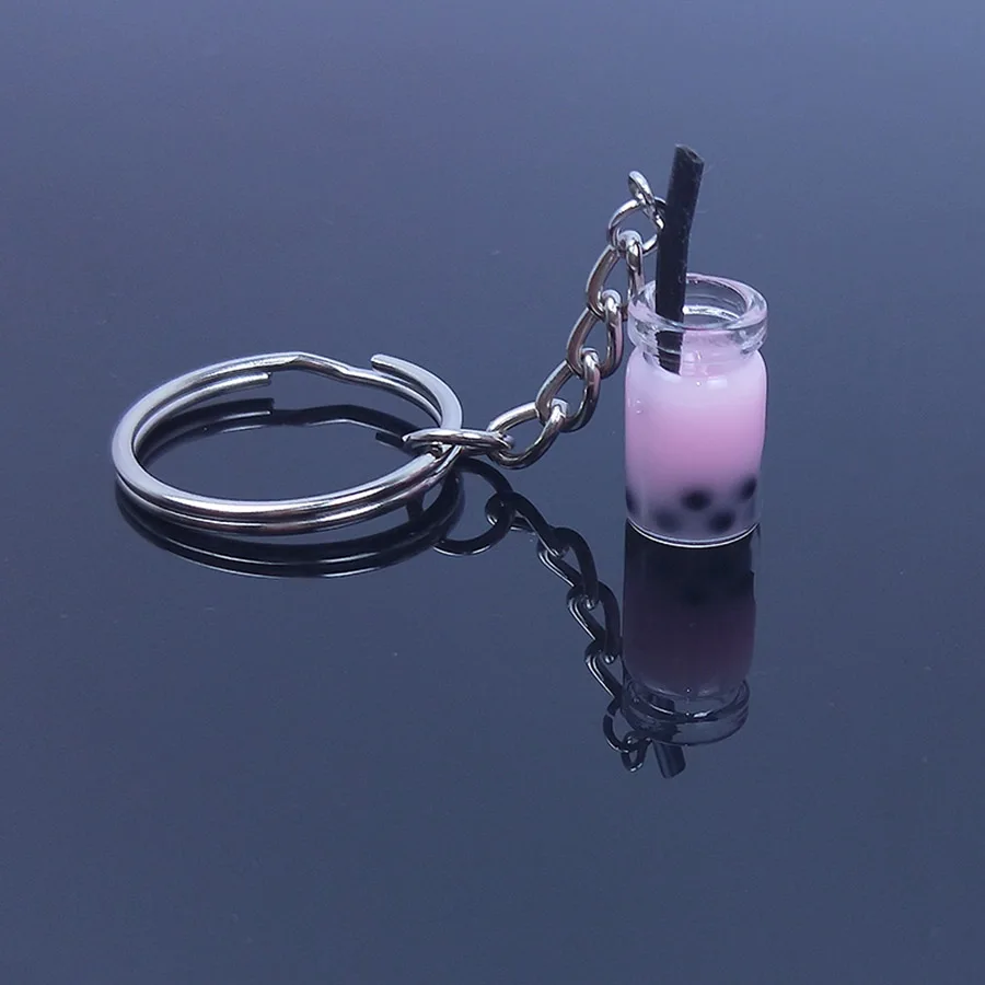 Acrylic Cute Keychain Ice Cream Pearl Milk Tea Drink Bottle Keyring Bag Pendant Couples Women Men Girl Gift Trinket Dropshipping - Цвет: Pink