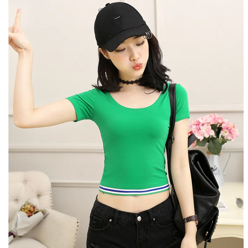 

Short t-shirt woman leaky umbilical coat exposed umbilical cord high waist tight short sleeved