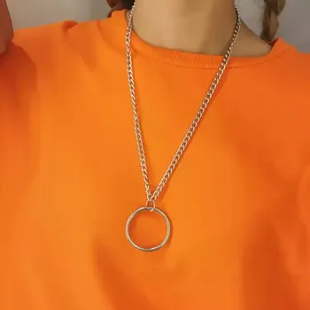 

20PCS/ Pack Ins Cool Girl Boys Metal Chain Necklace O Metal Round Pendant Punk Hiphop Necklace Dropshipping/ Wholesale