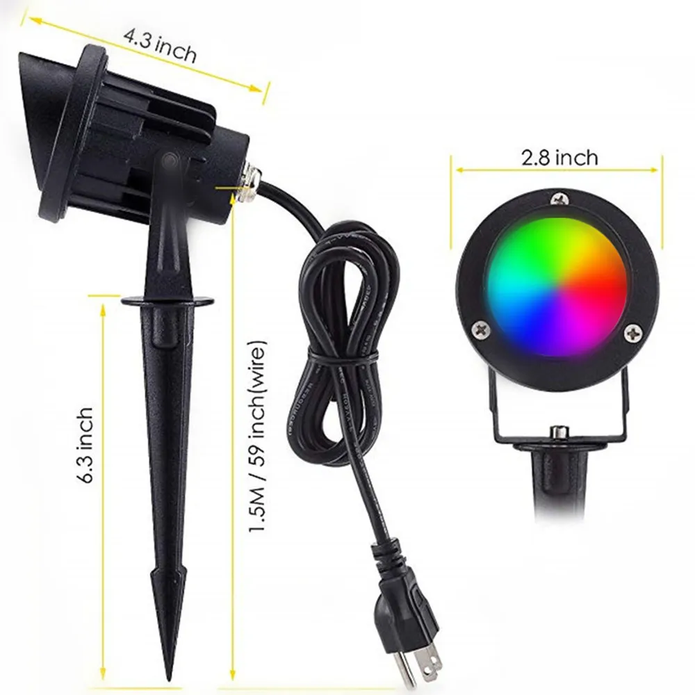Lampada da giardino LED RGB COB da esterno da 10 W con telecomando, faretto da giardino con puntale impermeabile IP65 AC85-265 V UE_voghion.com