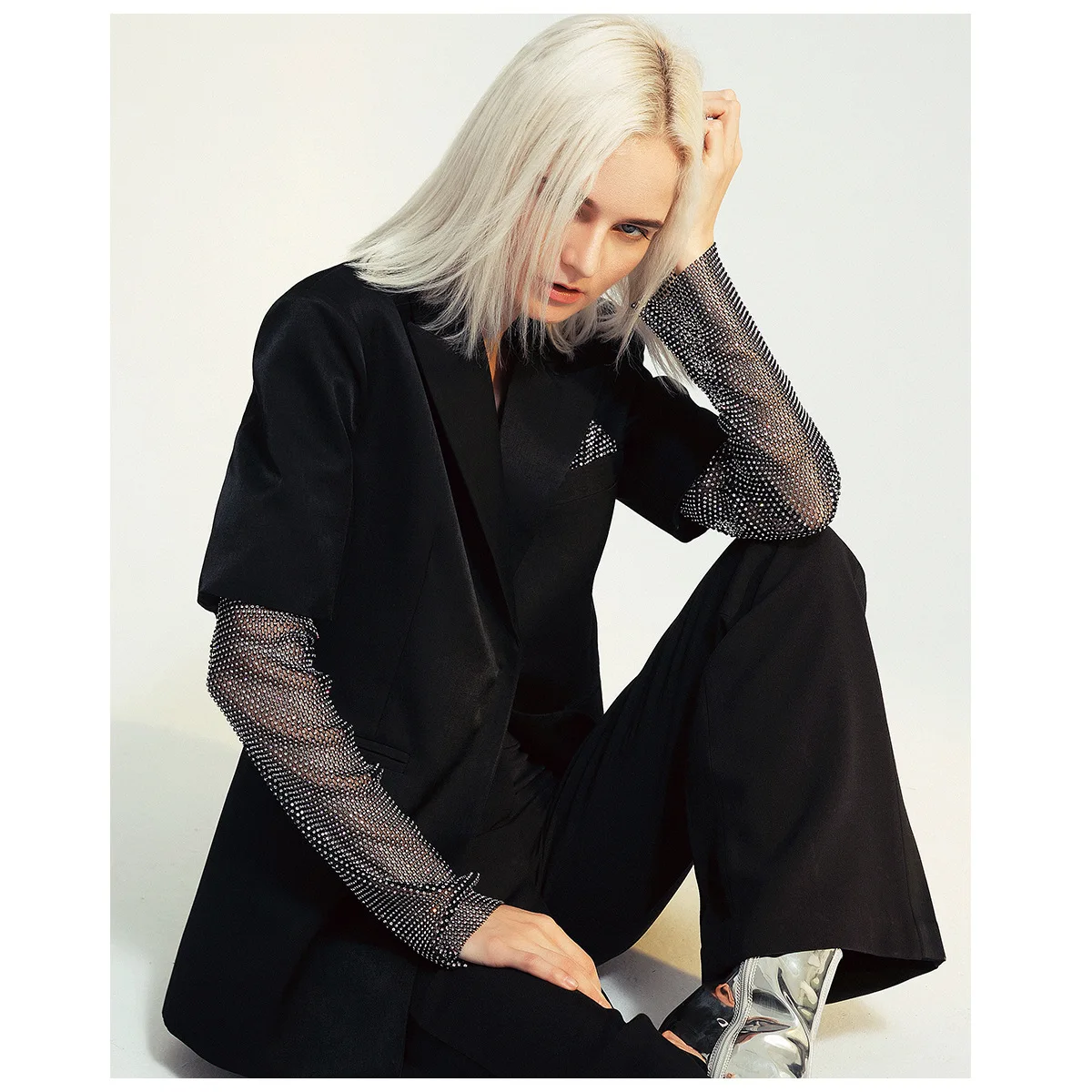 19A/W светильник Роскошный деликатес шикарный онлайн знаменитостей-Bling Стразы соединение средней длины костюм куртка 1183