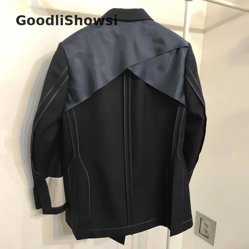 GoodliShowsi стиль бойфренда мода лоскутное Блейзер Куртки Зубчатый нагрудные карманы шикарный женский двусторонний костюм куртки Топ