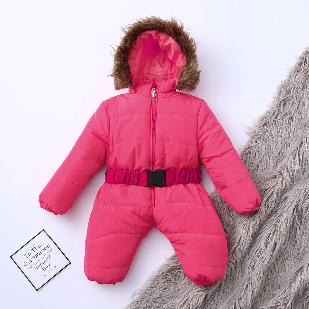 Детская хлопковая куртка; зимний комбинезон для девочек; зимний комбинезон; теплый комбинезон с капюшоном; плотное пальто; Однотонный комбинезон с длинными рукавами