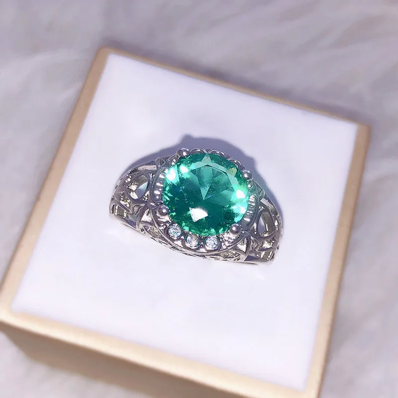 

S925 Silver Green Diamond Rings Woman Wedding Love Couple Ring Nose Fine Jewelry Luxury Vintage Silver Silicone Ring for Women
