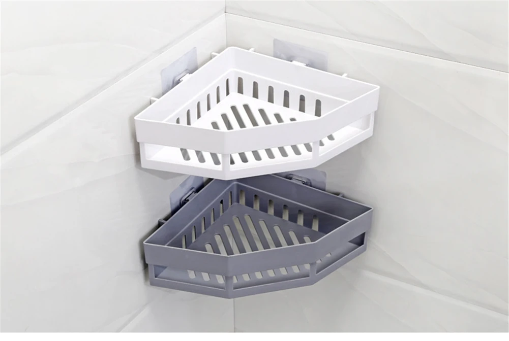 Suction Wall Triangular Shower Caddy Shelf Bathroom Corner Bath Rack Storage Holder Organizer Shelves