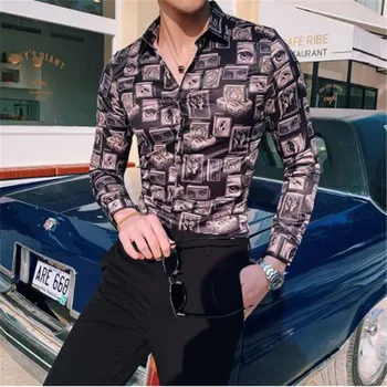 

Tide Brand New Pattern Printing Shirt Baroque Slim Fit Party Club Shirt Men Camisa Homem Male Long Sleeve Shirt Spring Clothes