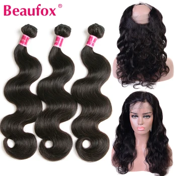 

Beaufox 360 Lace Frontal With Bundle Peruvian Body Wave Human Hair 3 Bundles With 360 Frontal Closure Remy Hair Extension
