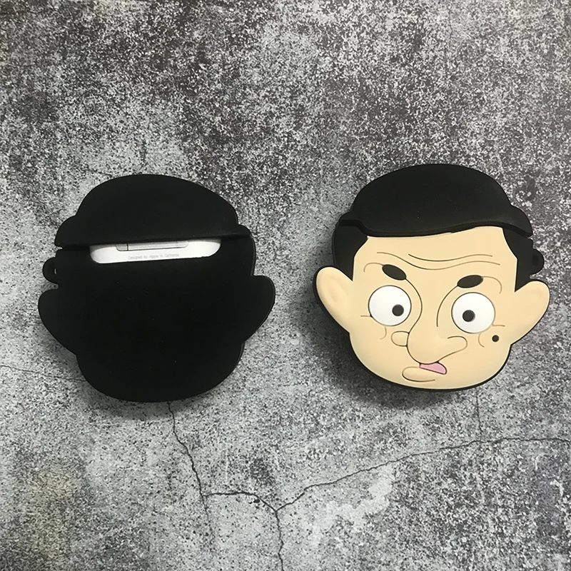 Милый чехол для наушников для AirPods, чехол с 3D рисунком, Забавный Mr Bean, защитный чехол для Apple Air Pods 2, мягкий чехол для наушников с крючком