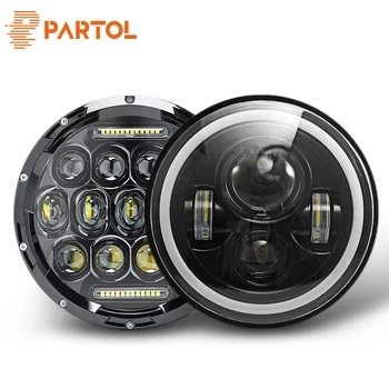 

Partol 7inch Round LED Headlight High Low Beam Halo Angle Eyes DRL Headlamp 60W 75W For Jeep Wrangler Truck Off Road Motorcycle