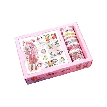 

Kawaii Gift Package Sticker with 7pcs Washi Tape Set Scrapbooking Masking Tapes K1AB