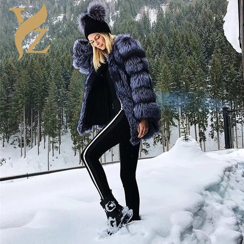 YZ. FURTURE/Новинка; Лидер продаж; зимнее пальто из натурального Лисьего меха; толстая Женская куртка с лисьим мехом; Пальто с воротником;