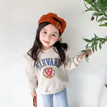 

Europe and America Childrenswear 2020 nian Autumn Girls British Casual Lettered Shawl Collar Laziness Wind Vintage Loose Hoodie