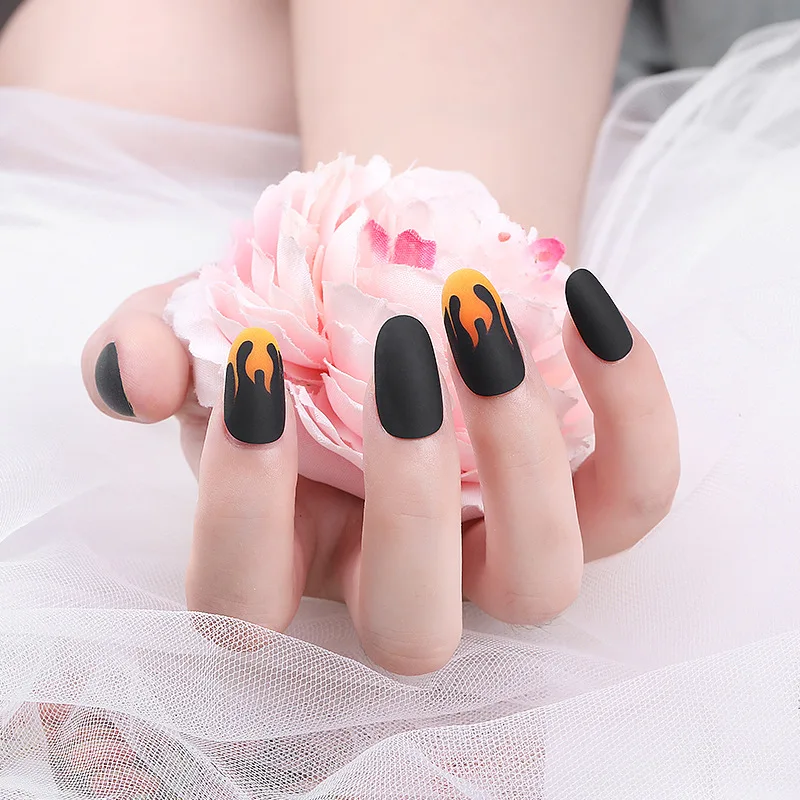 

Manicure Flame Wear Jelly Glue Matte Fake Nails Sequins European And American-Style Deconstructable 24 PCs beautiful fake nail