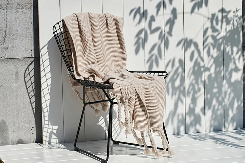 Nordic Sofa Blanket Office Leisure Knitted Blanket with Tassel Nap Air Conditioning Blanket Warm Shawl Rectangle 51X67 Inch