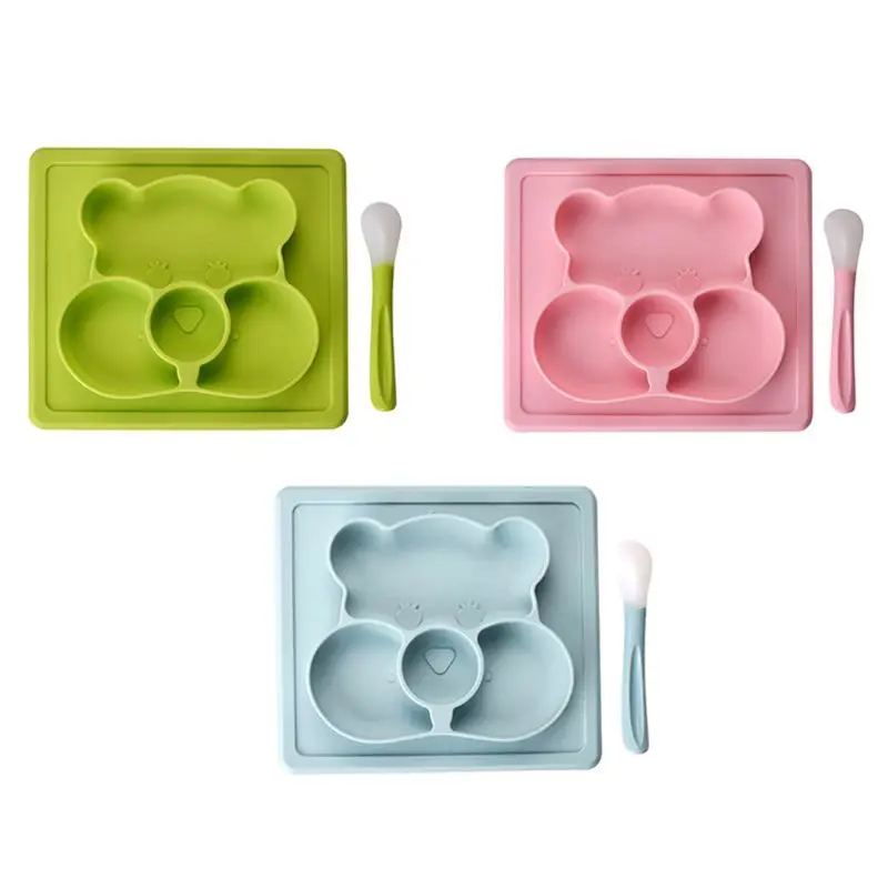 

Baby Silicone Plate Creative Cartoon Feeding Dishes Mat Placemat for Infant with Spoon Strong Suction Tray BPA Free
