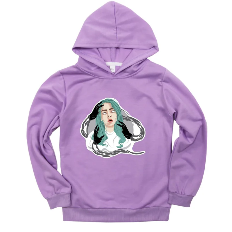 Новинка; Billie Eilish; сезон весна-осень; детская толстовка с объемным принтом для мальчиков и девочек; крутой пуловер; тонкая детская спортивная одежда; Повседневный пуловер с капюшоном