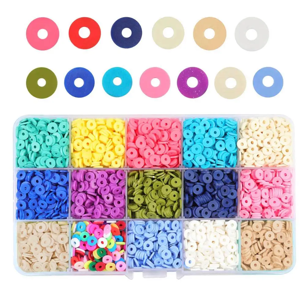 SAUVOO 15 Farben 6mm Polymer Clay Perlen Disc Runde Heishi Perlen Chip Disk Lose Spacer für DIY Schmuck Machen armbänder Halskette