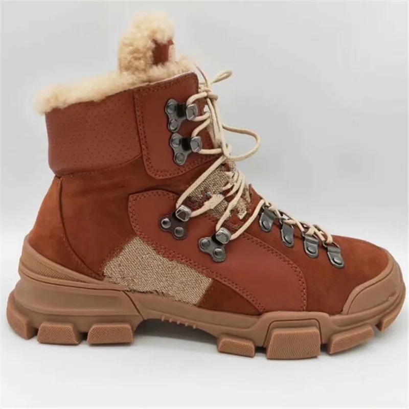 Fur Snow Boots Winter Comfortable Ankle Boots Lace Up Short Boots Zapatos De Mujer Fashion Female Shoes Black Brown Shoes - Цвет: AS SHOW