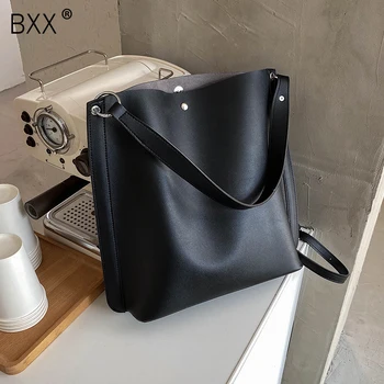 

[BXX] PU Leather Bucket Bags For Women 2020 Trendy Fashion Solid Color Crossbody Shoulder Handbags Branded Travel Hand Bag HO631
