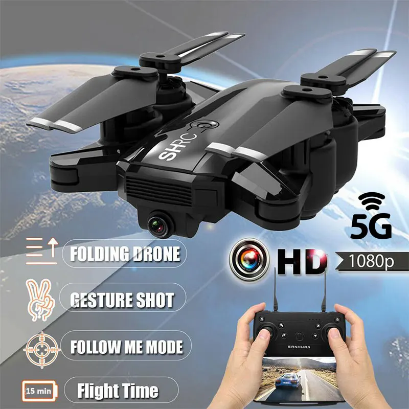 

H1G 5G 1080P Quadcopter WiFi FPV RC Drone GPS Flow Positioning Remote Control Helicopters Gesture Photograph Follow StorageBag